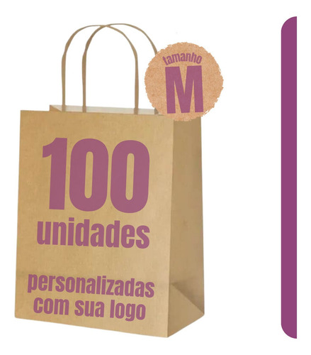 Sacolas Kraft Papel Personalizadas Para Lojas 100un M 