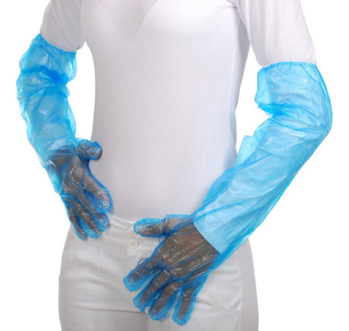 Luva Longa Plástica Azul Com Elástico Cano Longo 500und