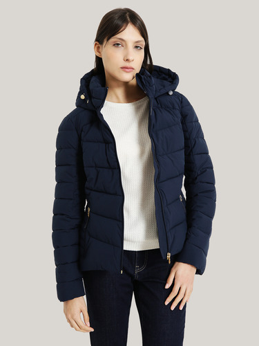 Parka Acolchada Con Cierre Y Gorro Azul Tommy Hilfiger