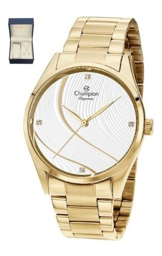 Relógio Champion Feminino Dourado Cn24655w + Kit Folheado Cor Da Correia Dourado Cor Do Bisel Dourado Cor Do Fundo Prateado