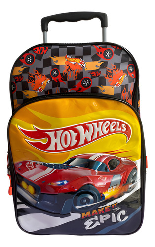 Mochila Hot Wheels Make It Epic Escolar Con Carro 17 Pulgada Color Rojo Diseño De La Tela Estampado