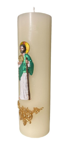 Cirio Artesanal, San Judas Tadeo. En Relieve. 5.7x20cm. Marfil
