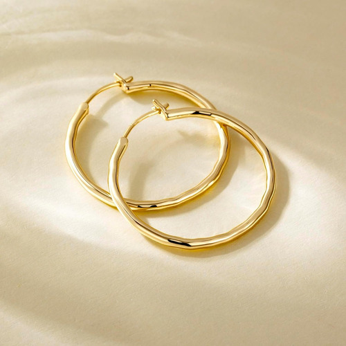 Arracadas Coquetas Facetadas Grandes Aretes De Oro 14k 35mm
