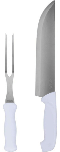 Kit Garfo E Faca P/ Cozinha Aço Inox 2 Peças Kala - 241839 Cor Branco