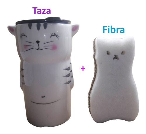 Vaso Gato Cerámica Co Tapa Taza Gatito