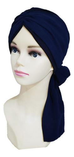 Turbante Oncológico Gorro Para Dama Quimio. De Algodón Banda Color Azul Marino