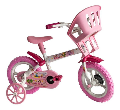 Bicicleta  de passeio infantil Styll Baby Baby Princesinhas aro 12 freio tambor cor rosa/branco com rodas de treinamento