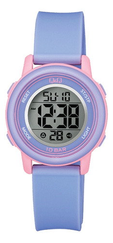 Reloj Q&q Digital Con Cronómetro Calendario Sumergible 100m Color de la correa Violeta