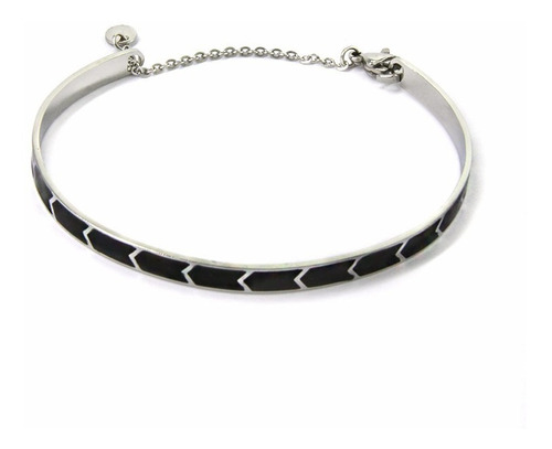 Pulsera Brazalete Acero Inox Plateado Flecha Negra Luxury