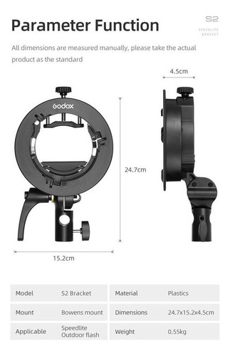 Zz Godox S2 Bowens Mount Flash Flash Tipo S Soporte Led