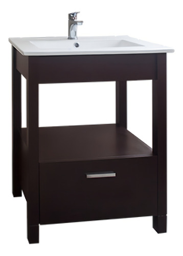 Amube Vanitory Mediterraneo C/cajon Monocomando Bacha Loza Cantidad De Agujeros Para Grifería Un Agujero Mueble Marrón Oscuro