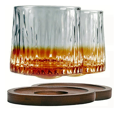 Vaso De Whisky Labrados Giratorios Base Madera 266ml