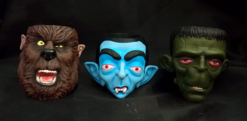 3 Macetas Monstruos- Dracula-frankenstein-hombre Lobo