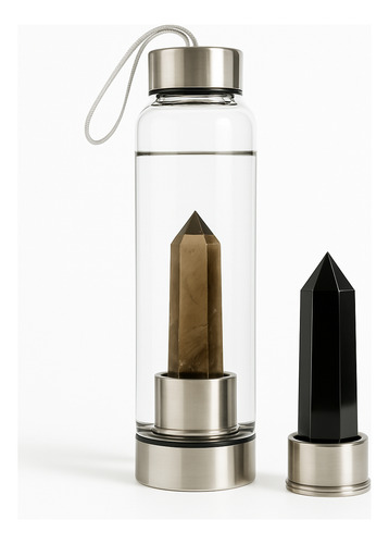 Combo Botella Elixir Cristal + Repuesto Cristales Naturales. Cuarzo Ahumado