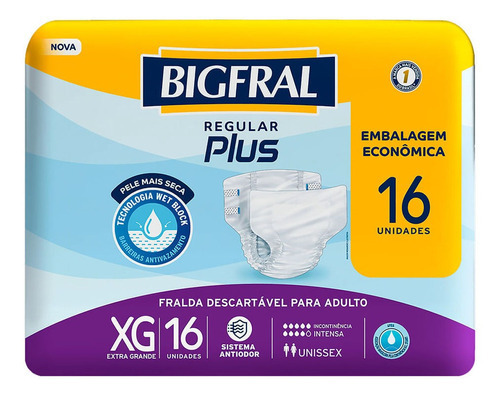 Fralda Geriátrica Bigfral Regular Plus Tamanho Xg Com 16 Uni