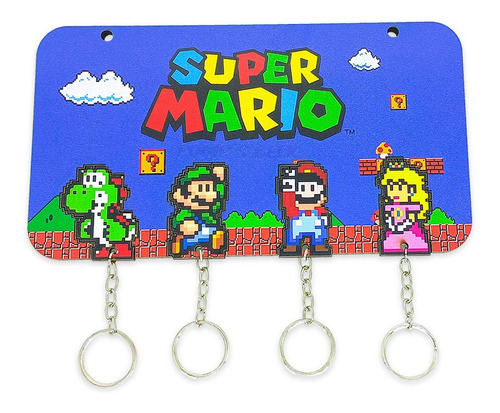 Porta Chaves Super Mario Bross Com 4 Chaveiros