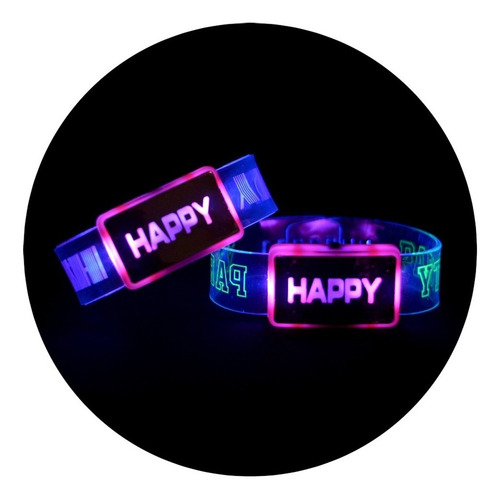 Pulseras Brazalete Happy Led Silicona Cotillon Luminoso X 10