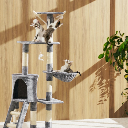 Imagen 5 de 9 de Rascador Casa De Gato Color Gris 140 Cm Mod Cat803de