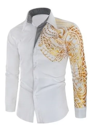 Camisa Negra Dorada De Lujo Para Hombre Talla Grande
