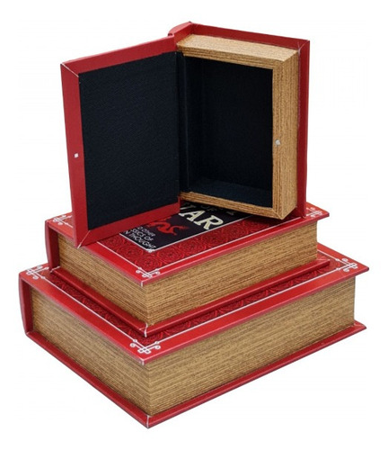 Imagem 5 de 5 de Jogo Caixa Livro Decorativo - 3 Peças Mdf + Pu - G3004