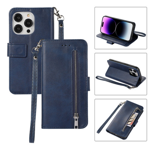 Funda Para Samsung Galaxy A7 2018/ A8 2018/ J4 2018, Funda Tipo Cartera Con Cierre, Correa Para La Muñeca, Función Atril