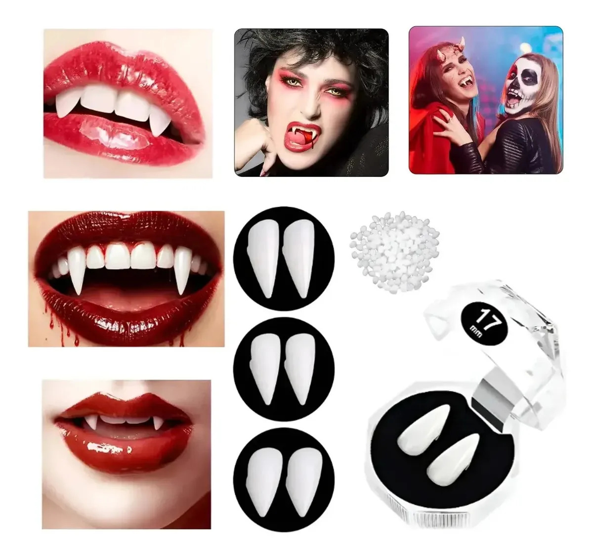 3 Pares Dientes De Vampiro Colmillos Lobo Cosplay De Halloween Resina para Halloween 13mm 15mm 17mm