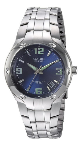 Reloj pulsera Casio EF-106 con correa de acero inoxidable color plata - fondo azul
