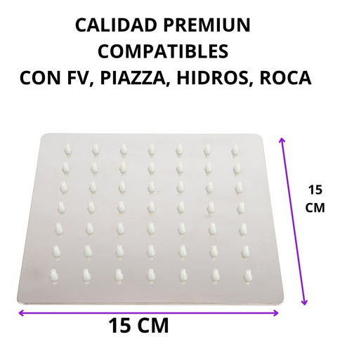 Imagen 3 de 10 de Ducha Cuadrada Flor 15 X 15cm Acero Inox 1/2'' + Brazo 40cm