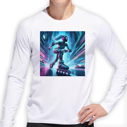 Remera Hombre Ml Robot Patines Rollers Patinando Rolling