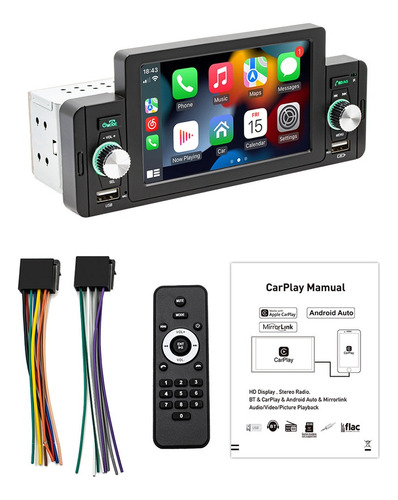 Auto Estéreo Pantalla 5 Pulgada 1 Din Capacitiva Carplay Mp5