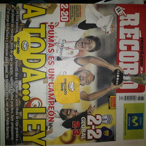 Periódico Histórico Récord Pumas Unam Campeón Vs Pchuca 2009