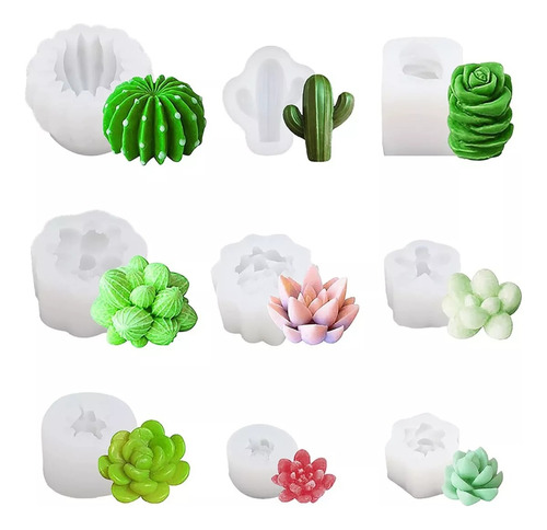 Kit De Molde Silicona Resina Vela Diseño Cactus X 9