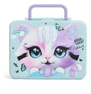 Lunchera Lunchbox Gato Bt131 Chimola Color Violeta Y Celeste