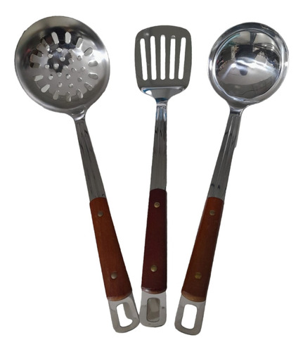 Set Utensillos De Cocina Mango Madera X3