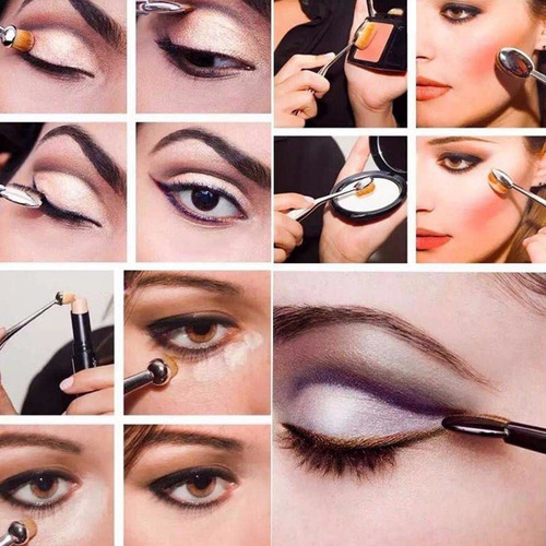 Imagen 10 de 10 de Set 10 Brochas Ovalo Para Maquillaje Sombras Contorno M3065