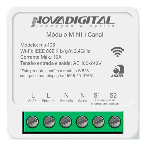 Kit Com 5 Módulos Mini 1 Canal Da Novadigital Ms-105 Branco