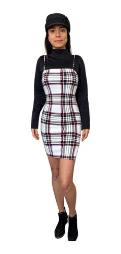 Vestido Cuadros Ajustado Tirantes Blusa Termica Gratis Cuotas