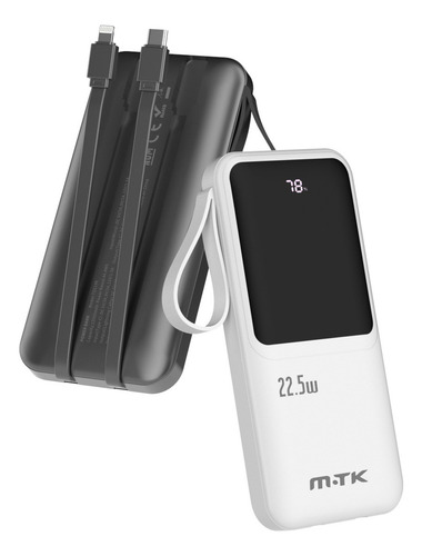 Mtk Power Bank Batería Portátil Cargador Td2148 12000mah Con Built In 2 Cables Lightning Tipo C Con Pantalla Digital Accesorios Para iPhone Samsung Xiaomi Etc Color Blanco