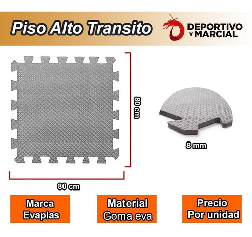 Imagen 2 de 8 de Piso Goma Alto Transito Encastrable 80 X 80 Cm Colores Gym