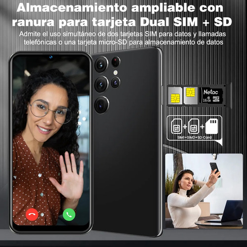 Teléfono 4gb Ram 64gb Dual Sim Soporte Expansión 256 Gb 6.517 Pulgadas Celular Con Reconocimiento Facial 6000mah Negro
