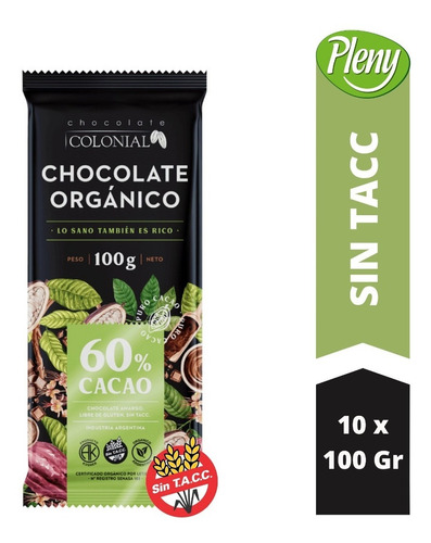Imagen 1 de 4 de Chocolate Organico 60% Colonial 1 Kilo - Sin Tacc