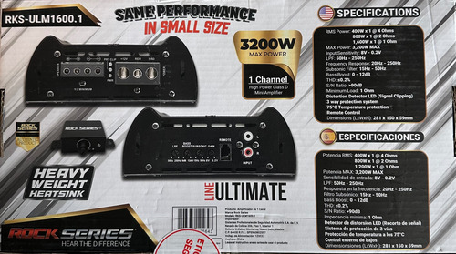 Mini Amplificador Rock Series High Spl Rks - Ulm1600.1 3200w Negro 3.2 Kw