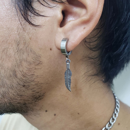 Arete Presión Pluma Sin Hueco Oreja Aro Unisex Hombre