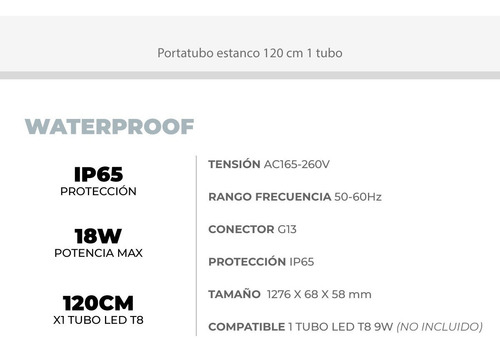 Imagen 5 de 9 de Portatubo Estanco 120cm Para 1 Tubo Led Ip65 Macroled