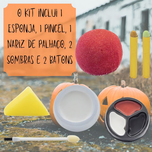 Kit Maquiagem Palhaço Halloween 7 Itens Com Nariz
