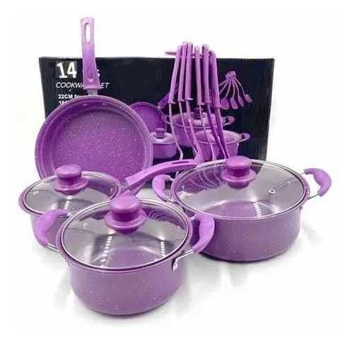 Juego De Ollas Cocina Antiadherente Set De Bateria 14 Pcs