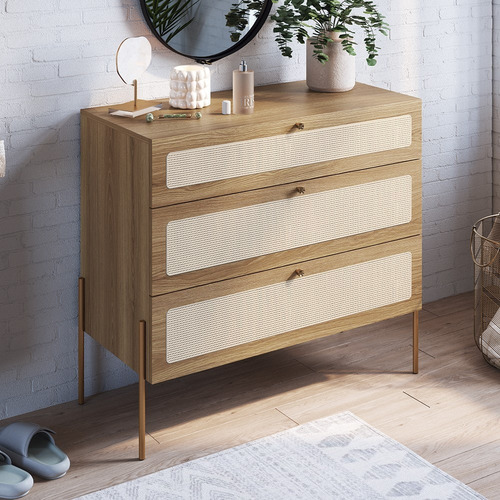 Cômoda Para Quarto 3 Gavetas Pé Metal Arlo A10 Hanover Doura Cor Dourado