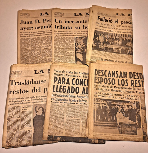 Lote 7 Diarios Con Noticia Muerte De Perón, Julio 1974