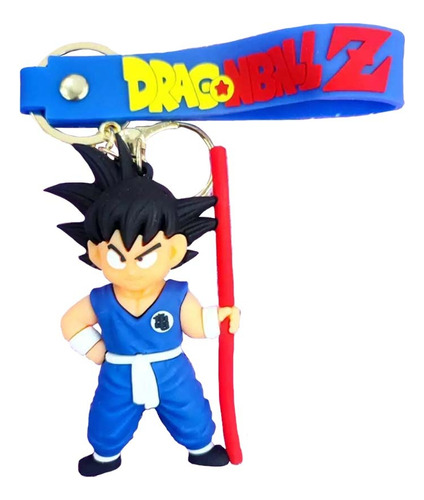 Llavero Goma Goku Baston Traje Azul Dragon Ball Z Kc-53