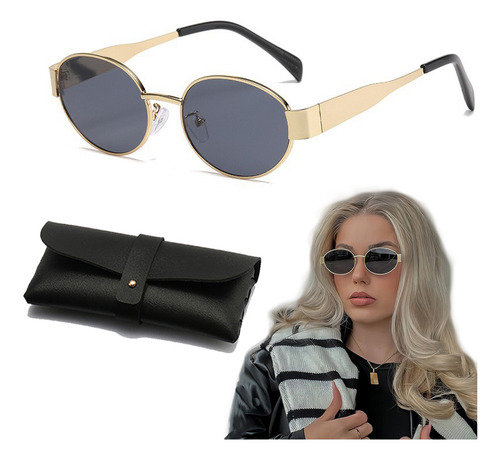 Gafas Sol Ovaladas Retro Para Mujeres Hombre Moda Protección Mxcheckk Lentes De Sol Color Dorado
